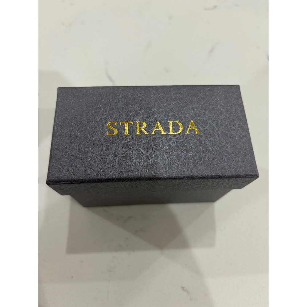 Strada Womens Gold Tone Crystal Accent Quartz Watch Black Leather Strap Boxed - Picture 3 of 4